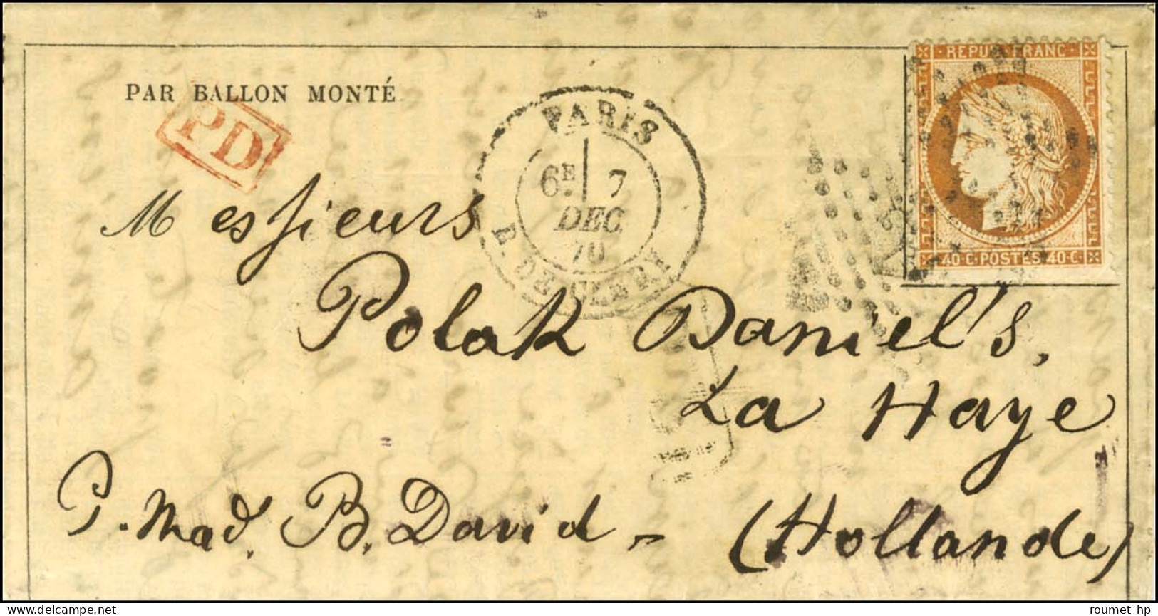 Lettre De La Haye Entrée Dans Paris Avec Réponse à Cette Lettre Par 3 Ballons Montés (2 Expédiés à La Haye Et 1 à Genève - War 1870