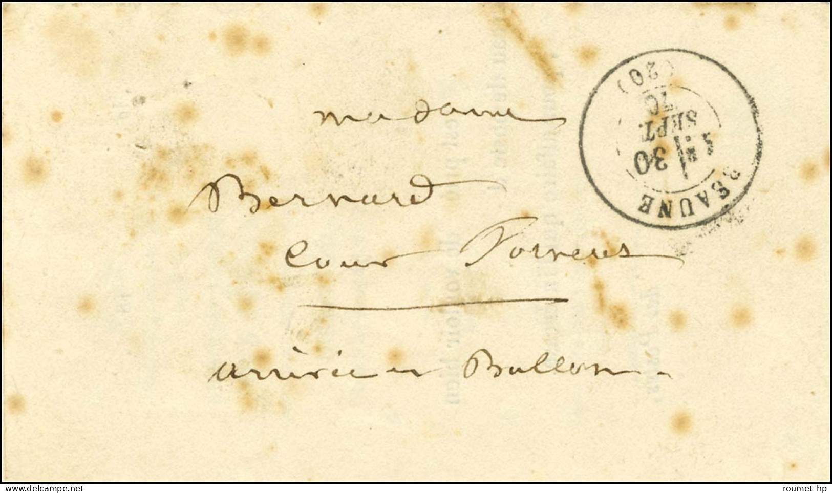 Papillon De Metz Adressé à Beaune Réexpédié à L'aide D'un Bulletin De Poste Avec Mention Manuscrite '' Arrivée En Ballon - Guerre De 1870