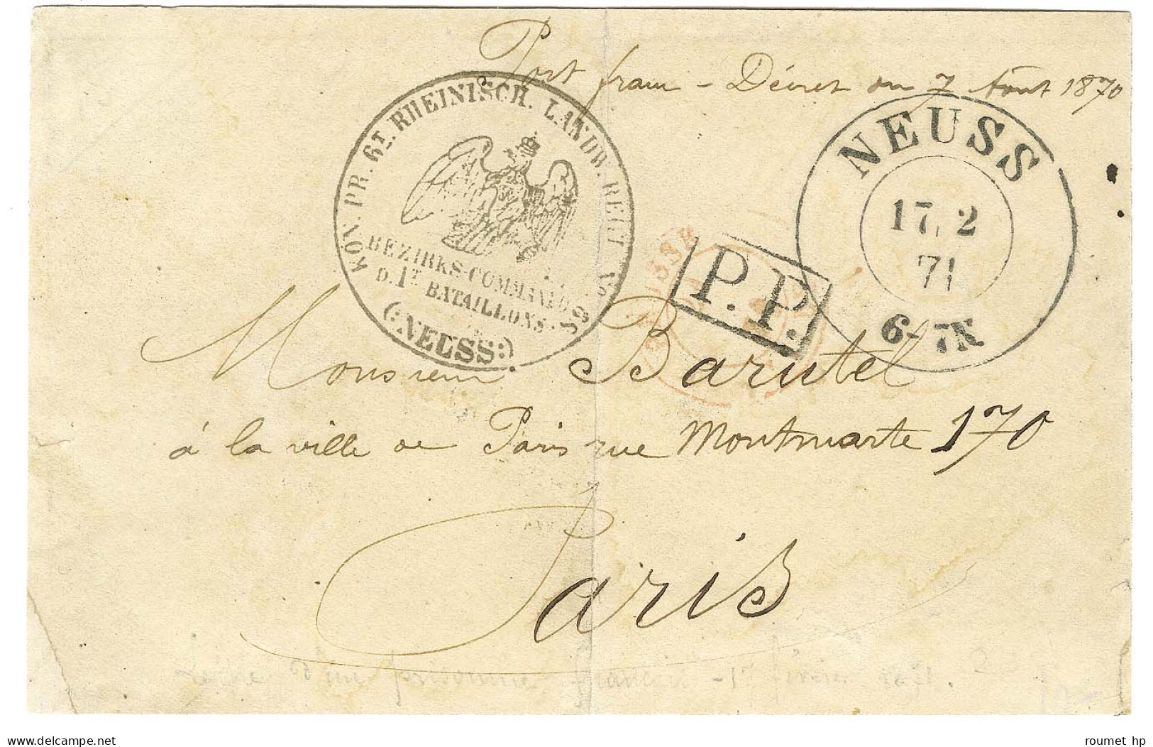 Càd NEUSS Sur Lettre De Prisonnier Pour Paris. 1871. - TB / SUP. - Guerre De 1870