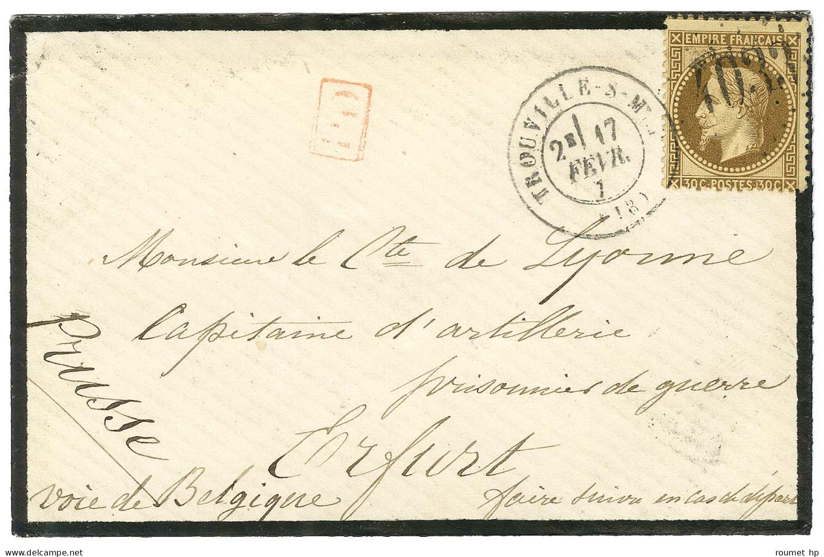 GC 4033 / N° 30 Càd TROUVILLE-S-MER (13) Sur Lettre Adressée à Un Prisonnier De Guerre à Erfurt Par La Voie De Belgique. - War 1870