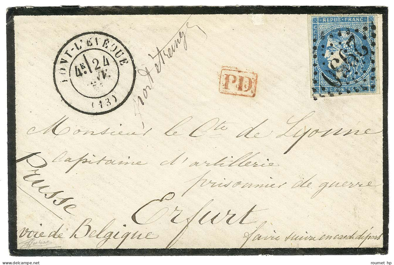 GC 2950 / N° 46 Càd T 17 PONT-L'EVEQUE (13) Sur Lettre Adressée à Un Prisonnier De Guerre à Erfurt Par La Voie De Belgiq - Krieg 1870