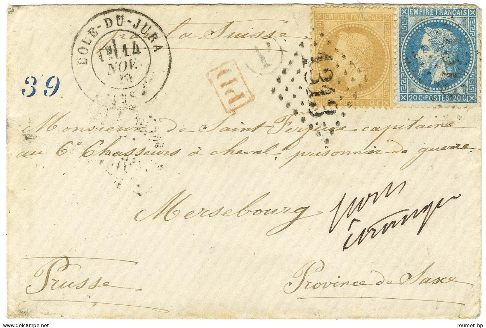 GC 1313 / N° 28 + N° 29 Càd T 17 DOLE-DU-JURA (38) Sur Lettre Pour Un Prisonnier à Mersebourg Par La Voie De Suisse. 187 - Oorlog 1870