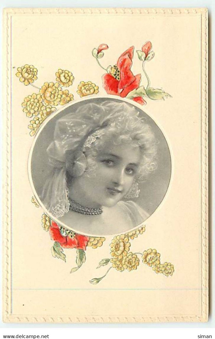 N°20564 - Carte Gaufrée - Coquelicot - Femme Dans Un Médaillon - Women