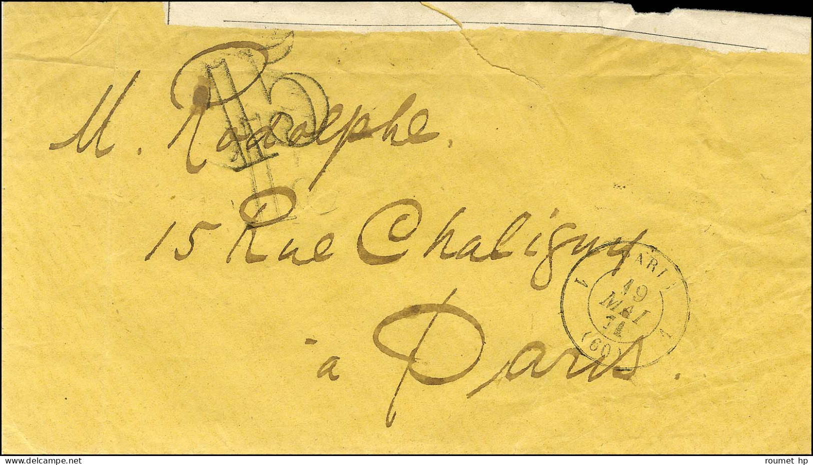 Càd De Rayon 1 PARIS 1 (60) 19 MAI 71 Et Taxe 15 DT Sur Enveloppe Acheminée Par L'Agence Choudens Qui A Collé Son étique - Oorlog 1870