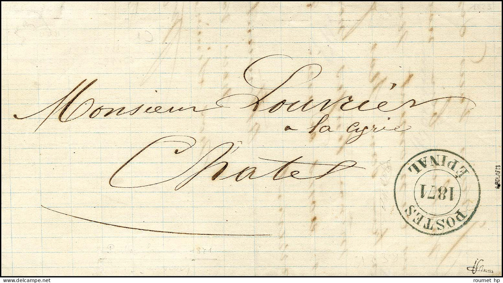 Càd Bleu POSTES / 1871 / ÉPINAL Sur Lettre D'Épinal Pour Châtel En Franchise. - SUP. - R. - Covers & Documents