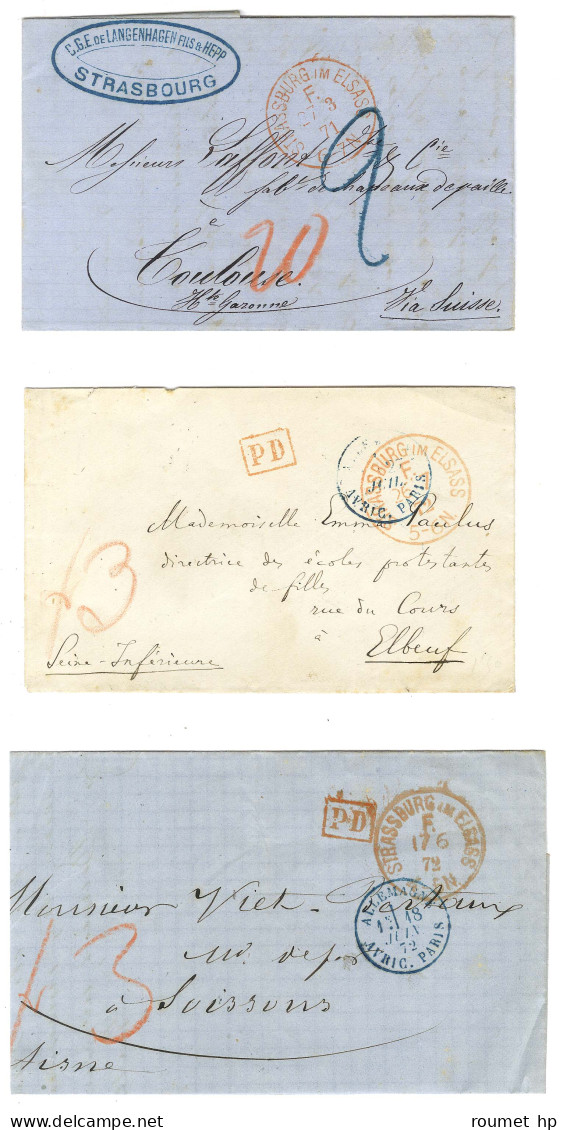 Lot De 3 Lettres Avec Cachet Rouge STRASSBURG Im ELSASS / F Avec Diverses Taxes. - TB / SUP. - Covers & Documents