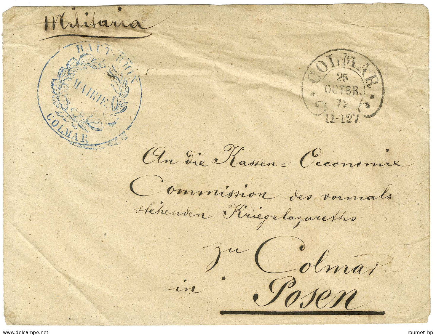 Cachet Fer à Cheval COLMAR Sur Lettre En Franchise De La Mairie De Colmar Adressée Localement. 1872. - SUP. - Covers & Documents