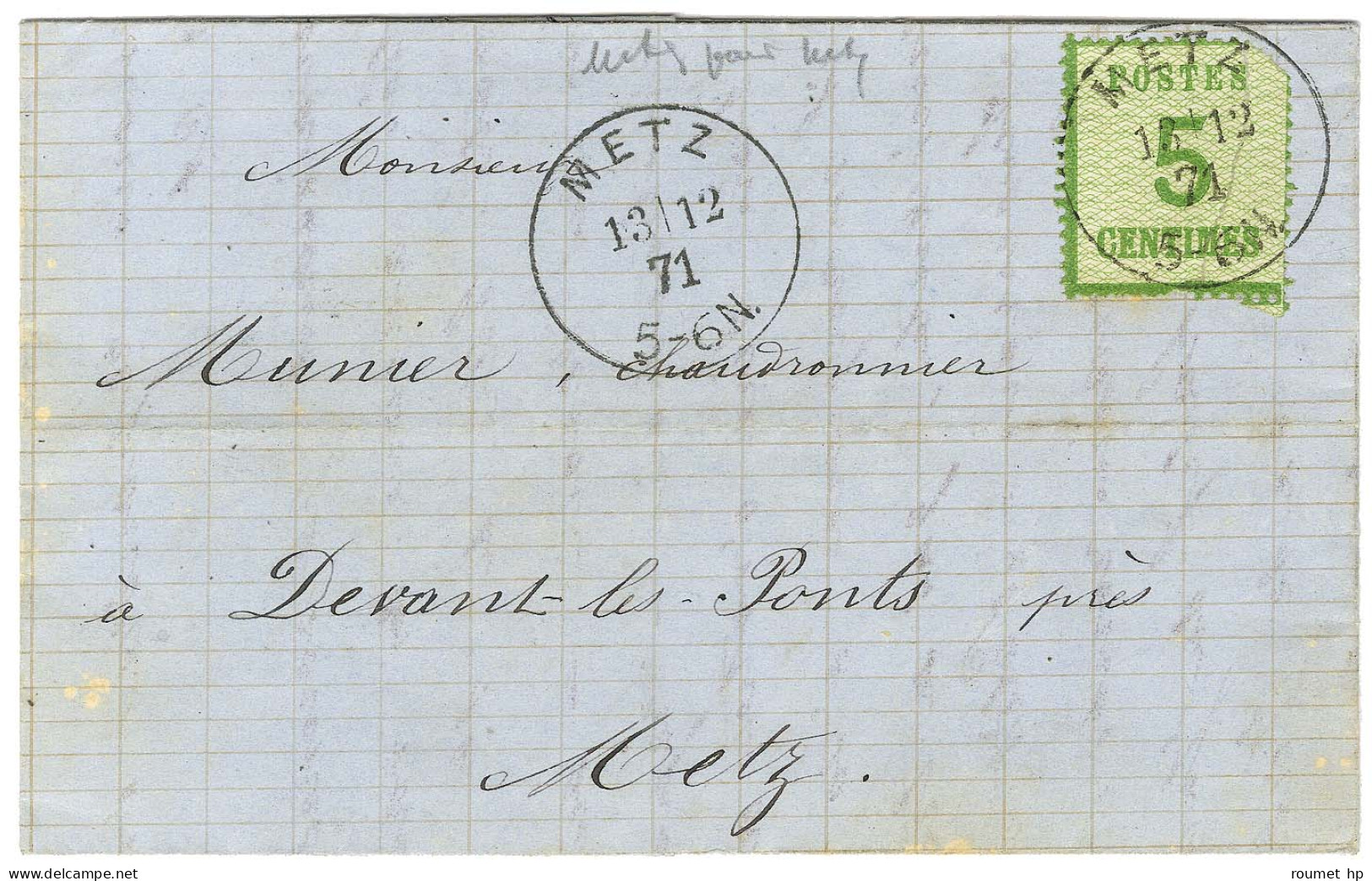 Càd METZ / Als. N° 4 Sur Lettre Locale. 1871. - SUP. - Covers & Documents