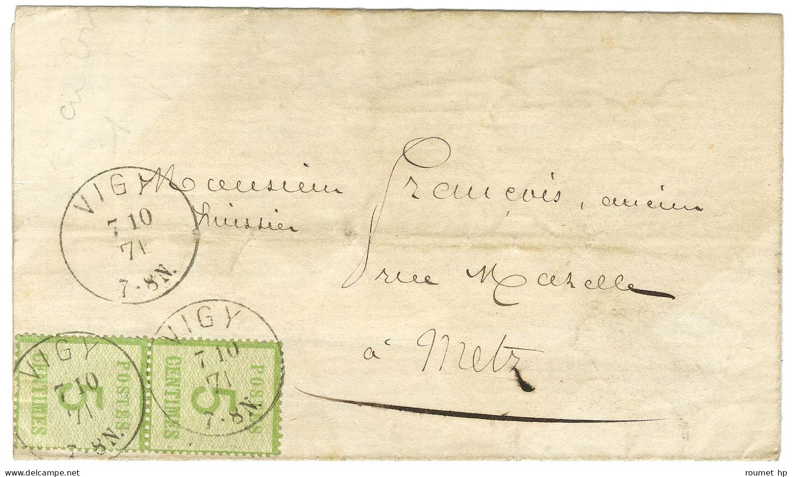 Càd VIGY / Als. N° 4 Paire Sur Lettre Pour Metz. 1871. - TB / SUP. - Covers & Documents