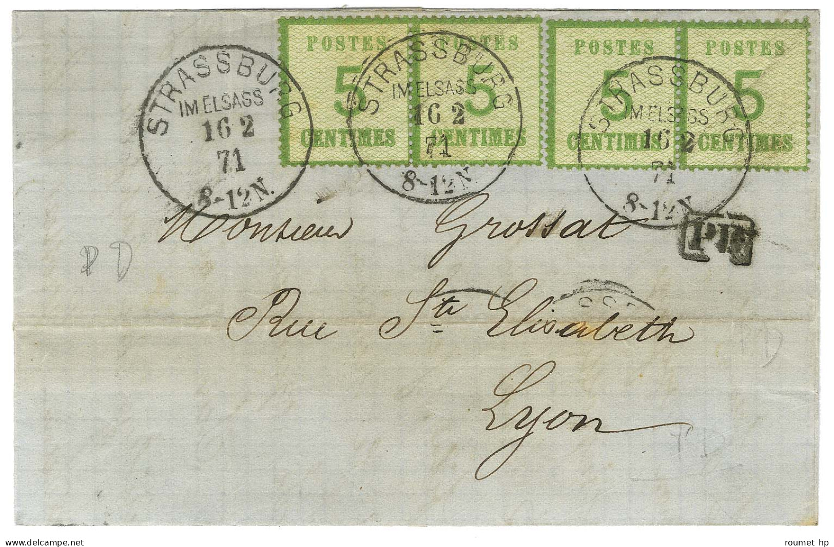 Càd STRASSBURG / IM ELSASS / Als. N° 4 (2 Paires) Sur Lettre Pour Lyon. 1871. - SUP. - Briefe U. Dokumente