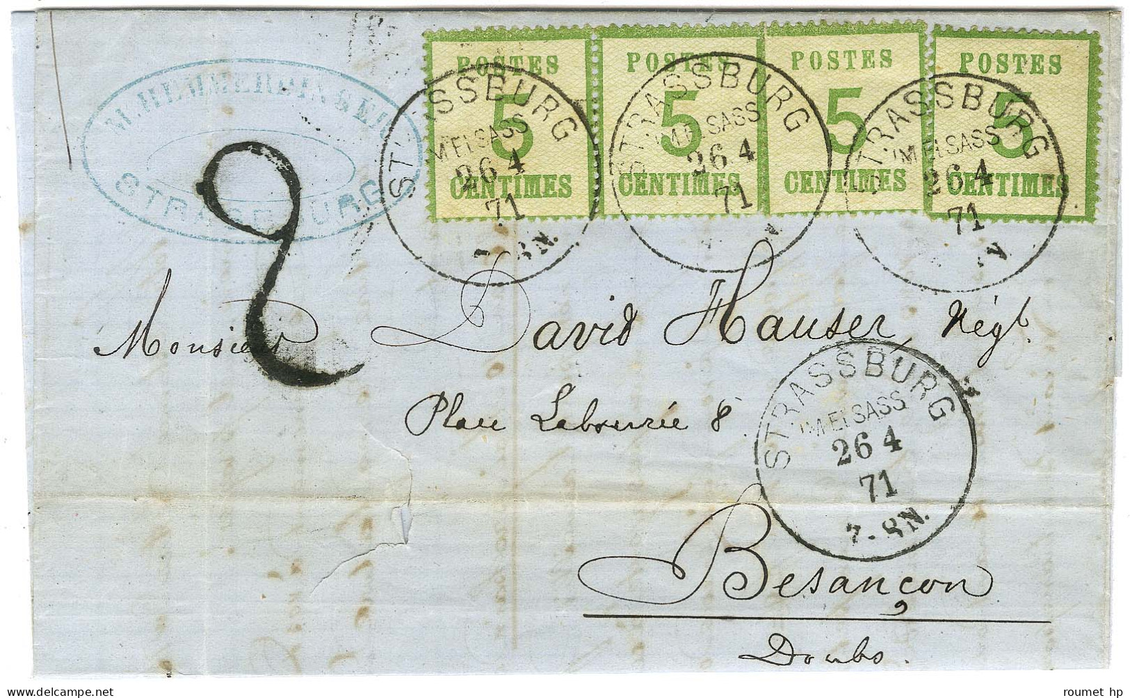 Càd STRASSBURG / IM ELSASS / Als. N° 4 (4) Sur Lettre Pour Besançon, Au Recto Taxe Tampon 2. 1871. - SUP. - R. - Briefe U. Dokumente