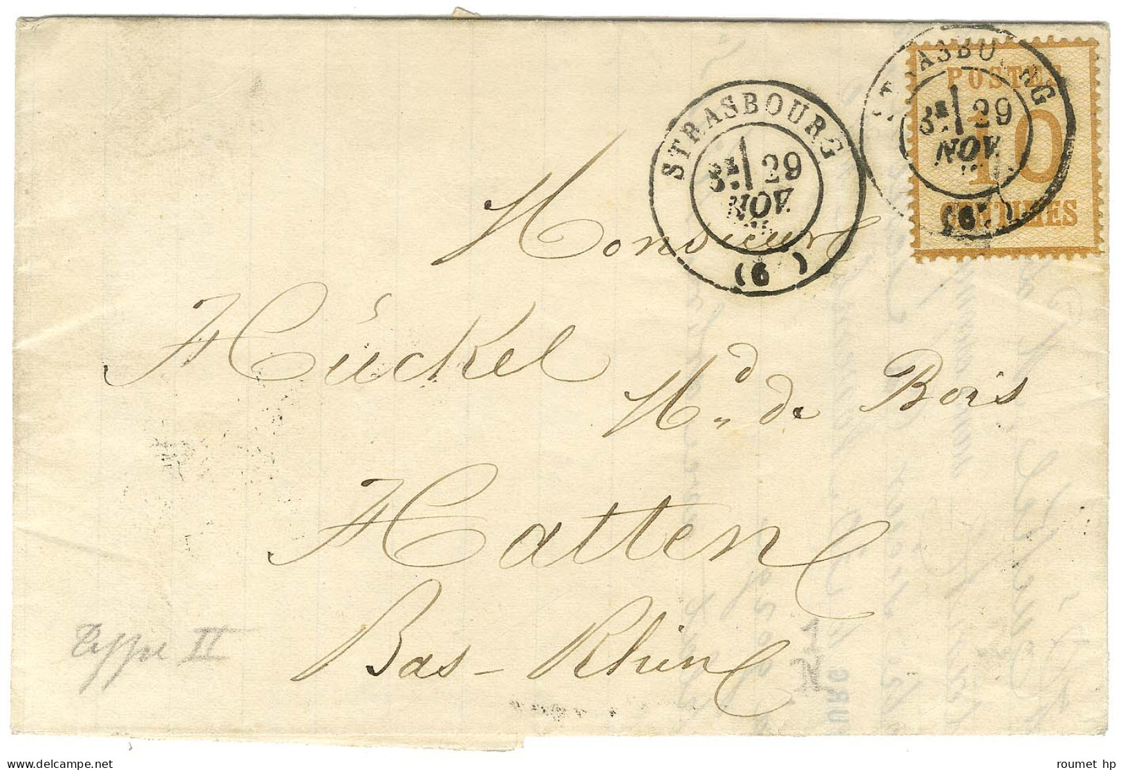 Càd T 17 STRASBOURG (67) / Als. N° 5 Sur Lettre Pour Hatten. 1870. - SUP. - Briefe U. Dokumente
