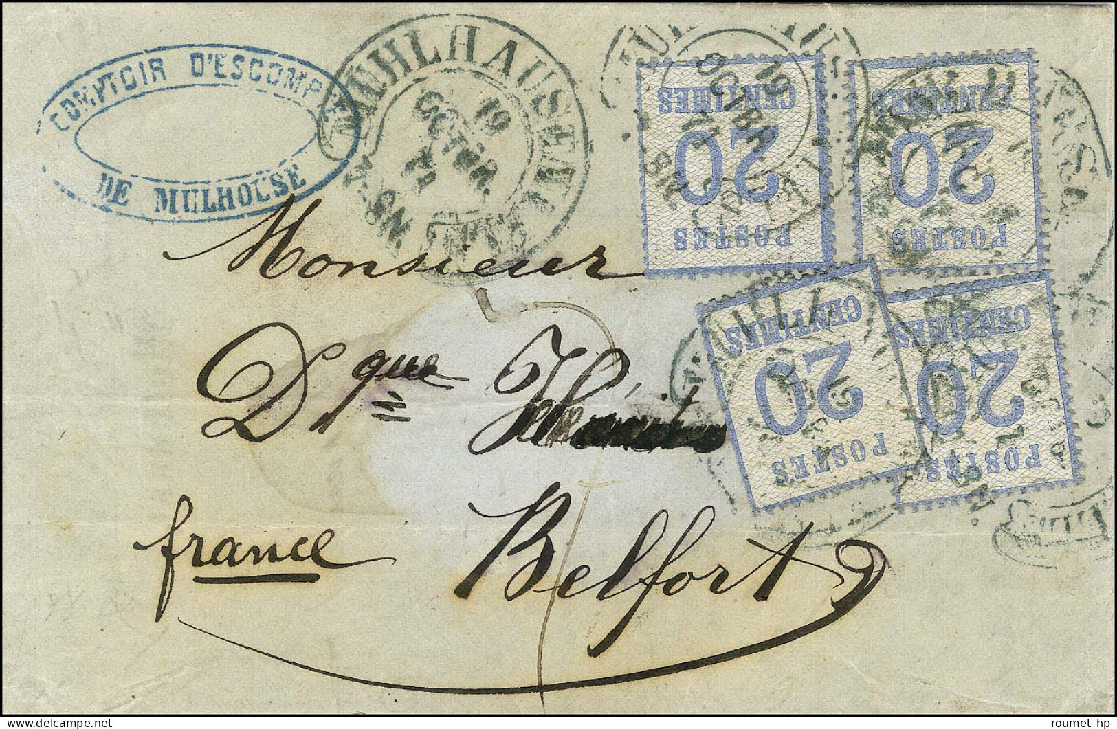Càd Bleu MUHLHAUSEN / Als. N° 6 (4) Sur Lettre Pour Belfort. 1871. - TB. - R. - Covers & Documents