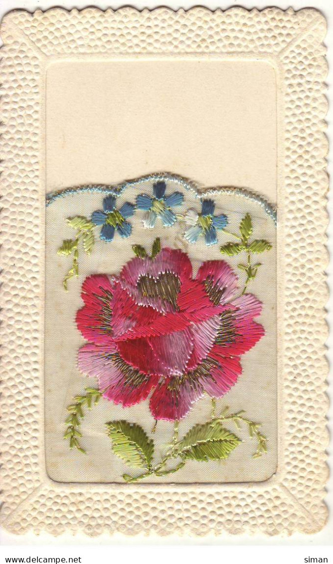 N°19408 - Carte Brodée - Rose Et Myosotis - Bestickt