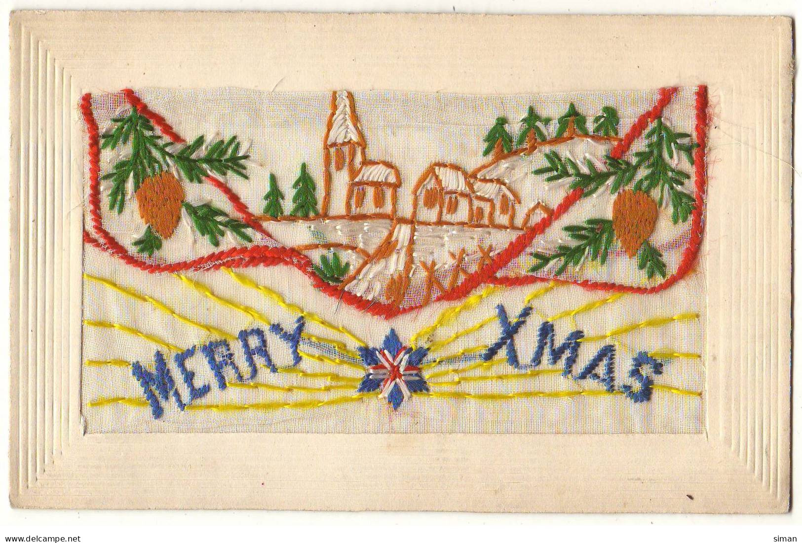 N°19407 - Carte Brodée - Merry Xmas - Village - Brodées