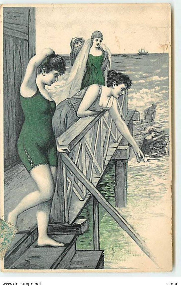 N°19420 - Jeunes Femmes En Tenue De Bain S'apprêtant En Rentrée Dans L'eau - Baigneuse - Women