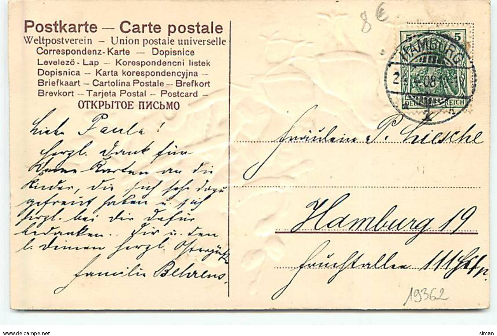 N°19362 - Carte Gaufrée - Fröhliche Ostern - Ange Dans Une Charette Remplie D'oeufs Tirée Par Des Poussins - Pâques