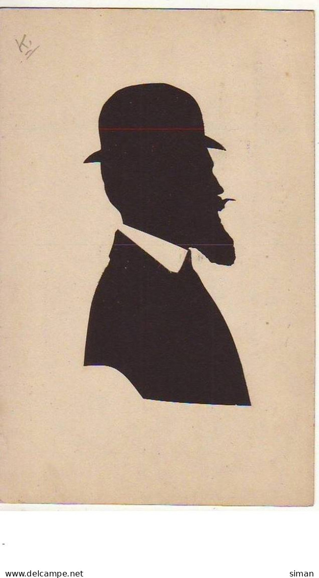 N°12759 - Silhouette D'un Homme Barbu Portant Un Chapeau Melon - Silhouette - Scissor-type