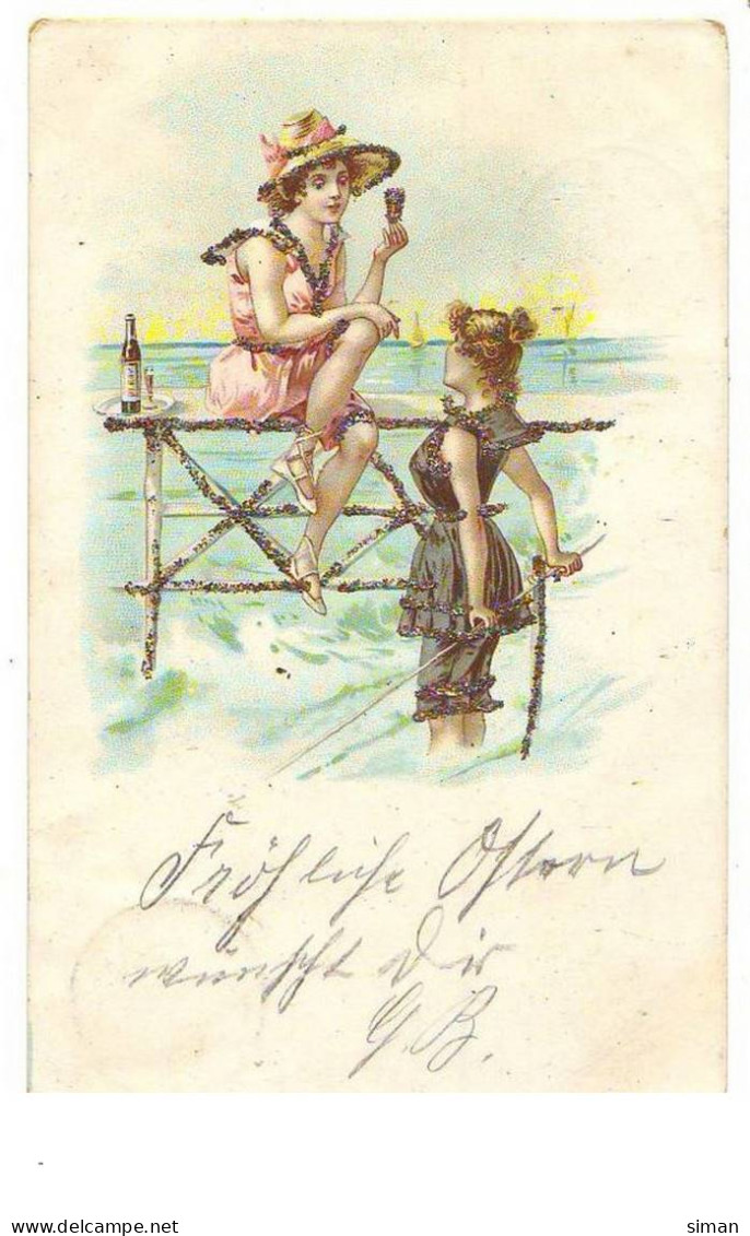 N°14964 - Baigneuses Buvant Au Bord De La Mer - Carte Avec Paillettes - Femmes