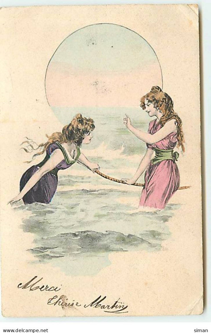 N°18316 - Jeunes Femmes Dans La Mer Se Tenant à Une Corde - Baigneuse - Women