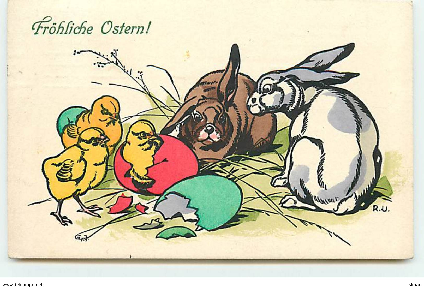 N°18333 - MM Vienne N°574 - RU - Fröhliche Ostern - Lièvres Autour De Poussins Sortant D'oeufs - Pâques