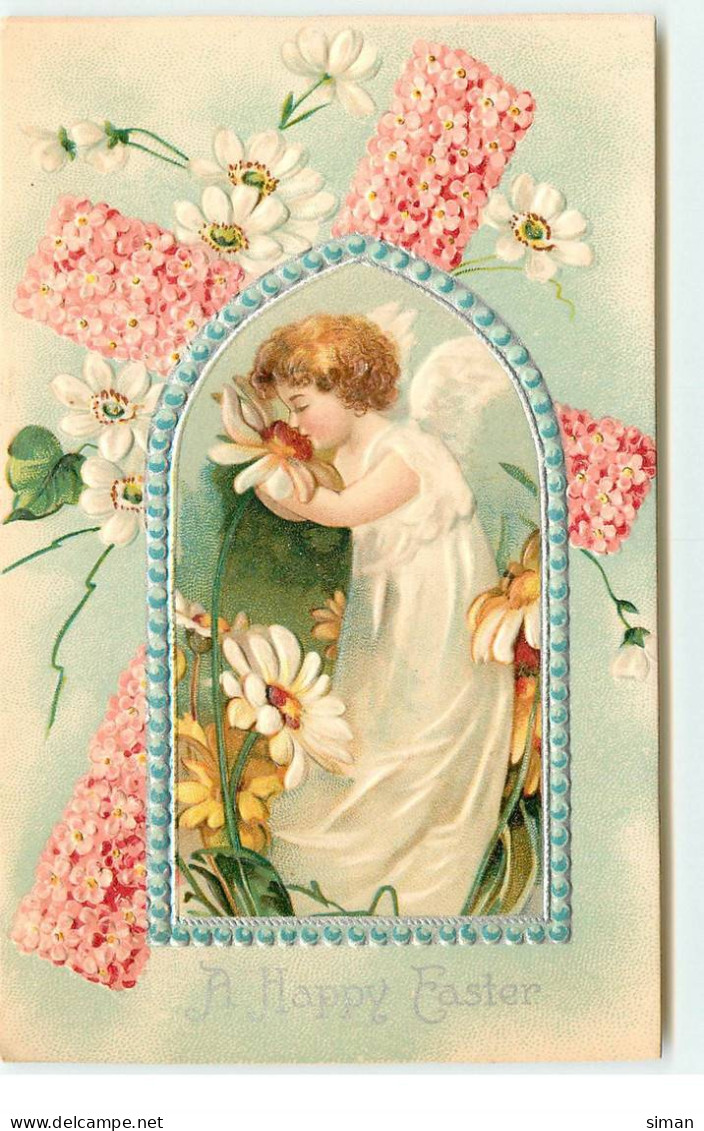 N°17331 - Carte Gaufrée - Clapsaddle - A Happy Easter - Ange Sentant Des Fleurs - Easter