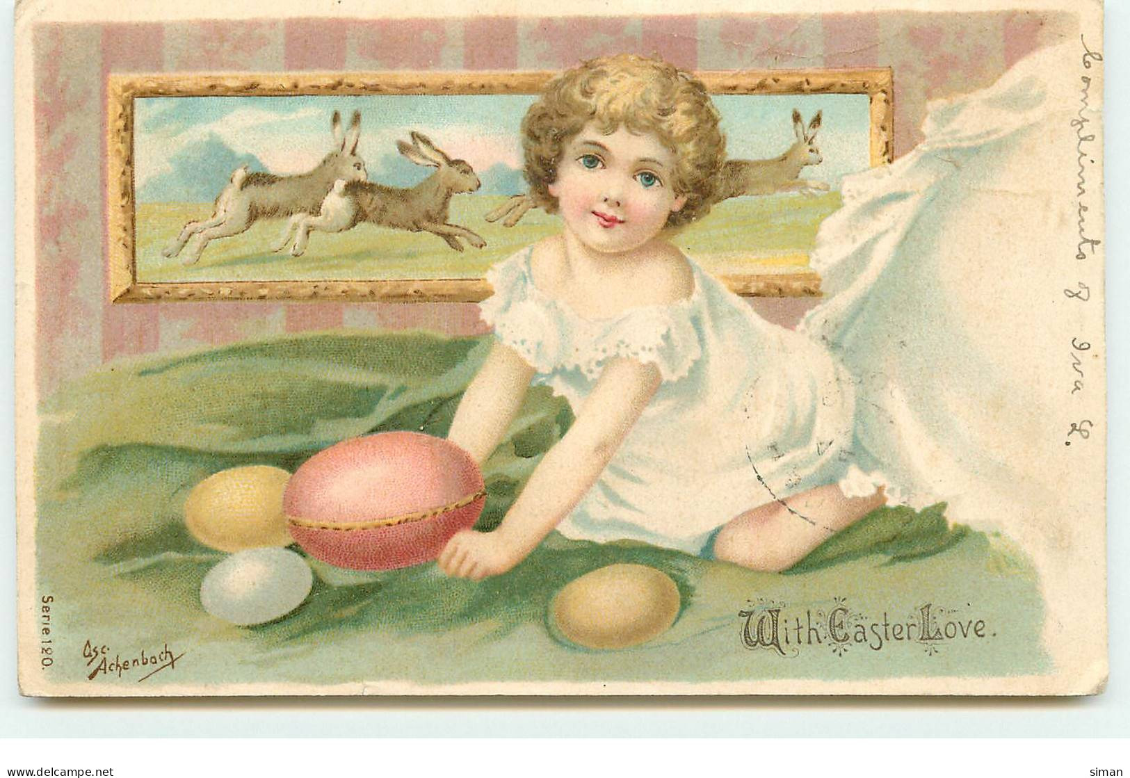 N°17334 - With Easter Love - Achenbach - Enfant Jouant Avec Des Oeufs - Easter