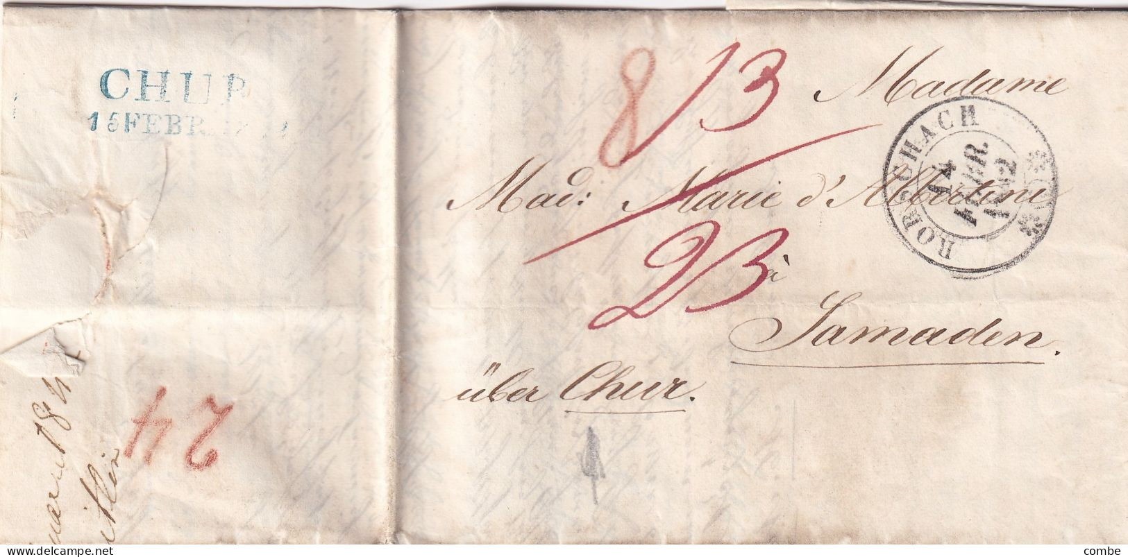 LETTRE. SUISSE. 1842. RORSCHACH. 13/23. POUR SAMADEN ÜBER CHUR - ...-1845 Precursores