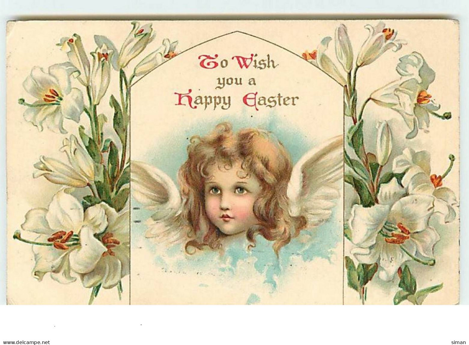 N°12792 - To Wish You A Happy Easter - Tête D'ange Parmi Des Lys - Easter