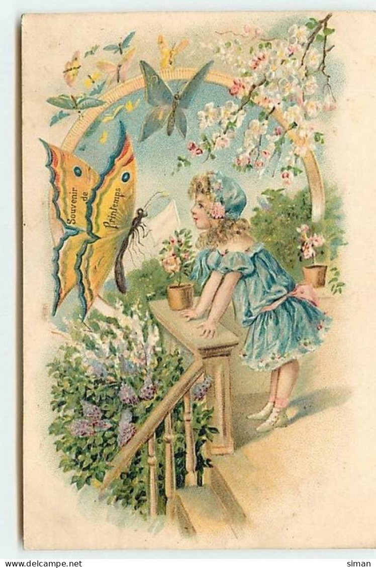 N°11686 - Carte Fantaisie Gaufrée - Fillette Et Papillon - Autres & Non Classés