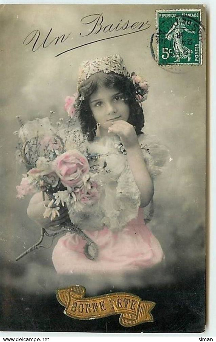 N°11694 - Carte Fantaisie - Portrait D'Enfant - Bonne Fête - Un Baiser - Portraits