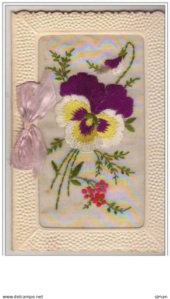 N°2408 - Carte Brodée Avec Livret - Pensée - Embroidered