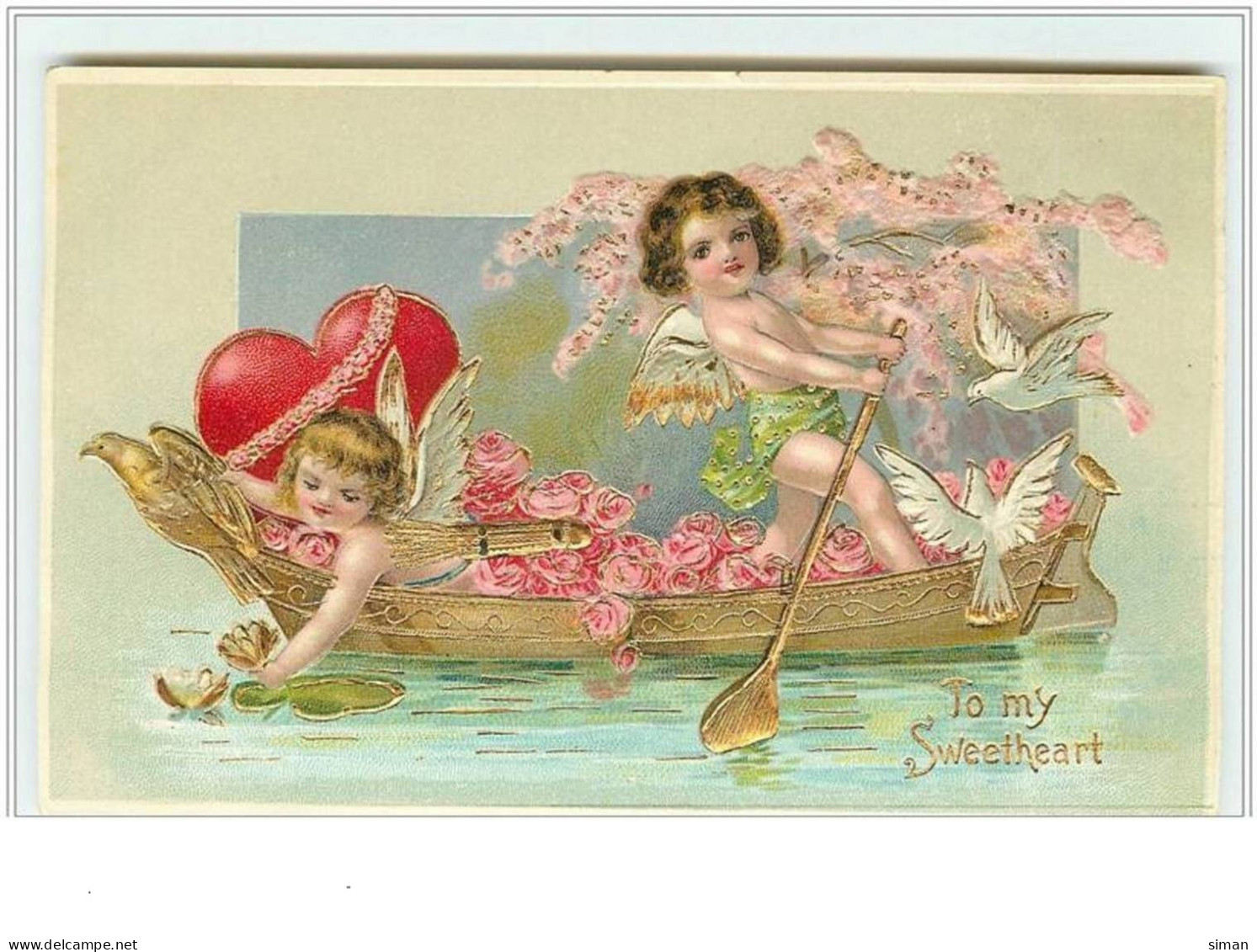 N°2449 - Carte Gaufrée - To My Sweetheart - Angelots Sur Une Barque - Valentinstag