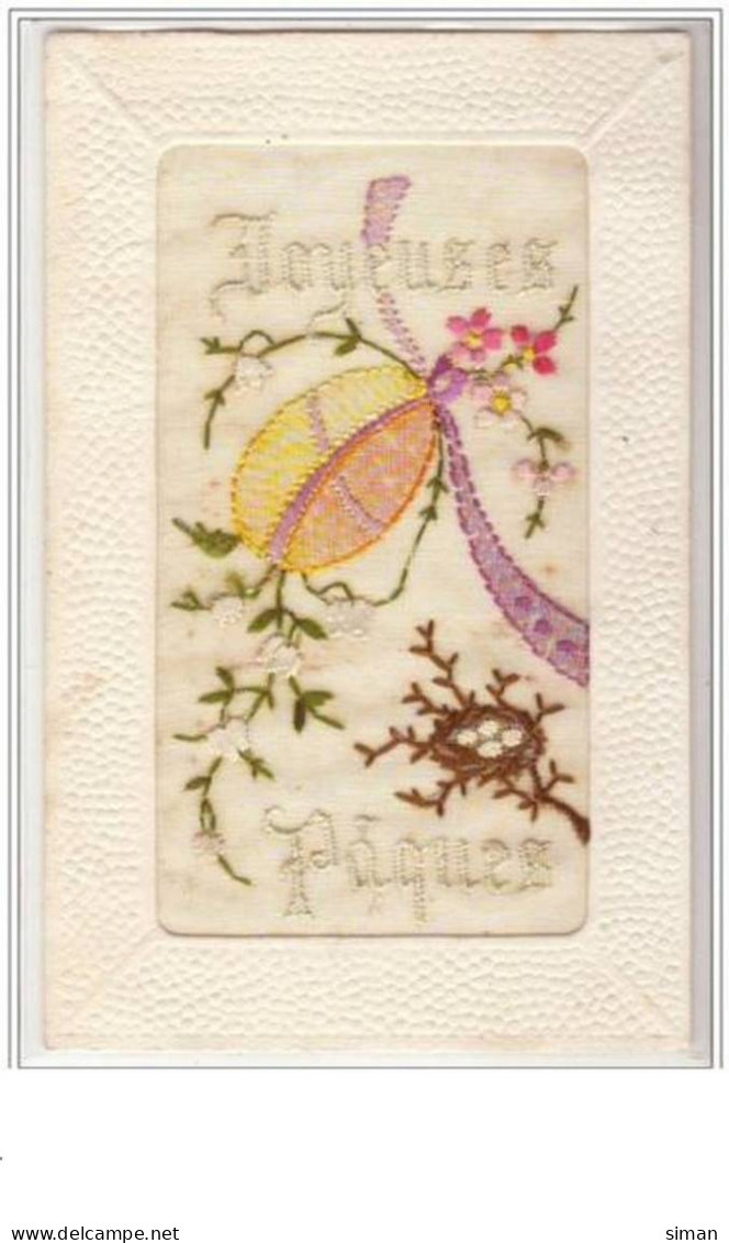 N°1951 - Cartes Brodée - Joyeuses Pâques - Oeuf Et Nid - Embroidered
