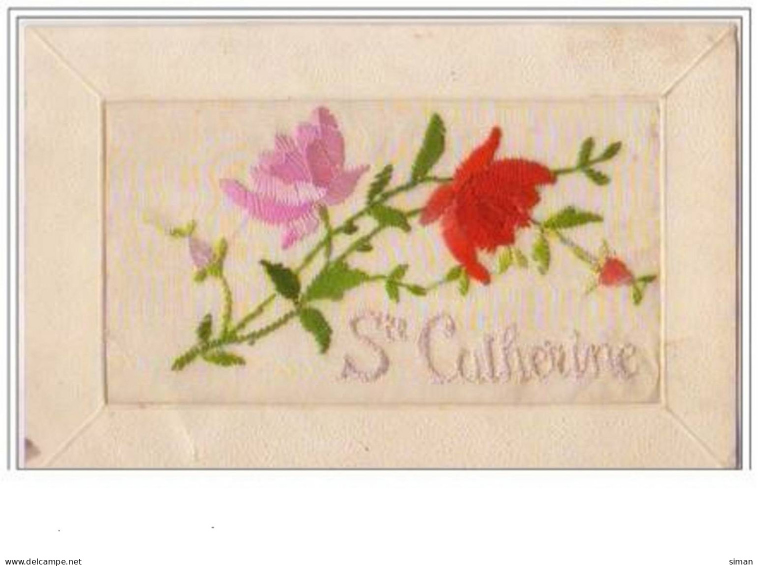 N°2556 - Carte Brodée - Sainte Catherine - Roses - Bordados