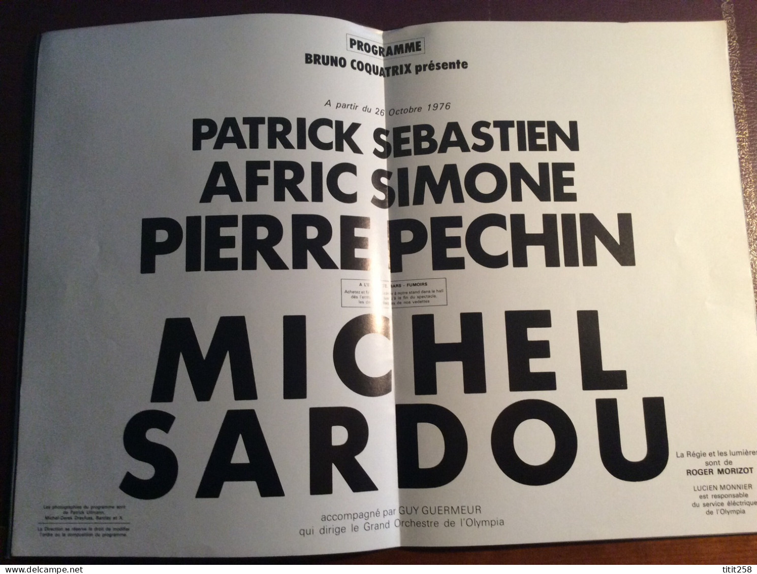Programme MICHEL SARDOU Olympia / Patrick Sébastien / Afric Simone / Pierre Péchin 1976 - Programs