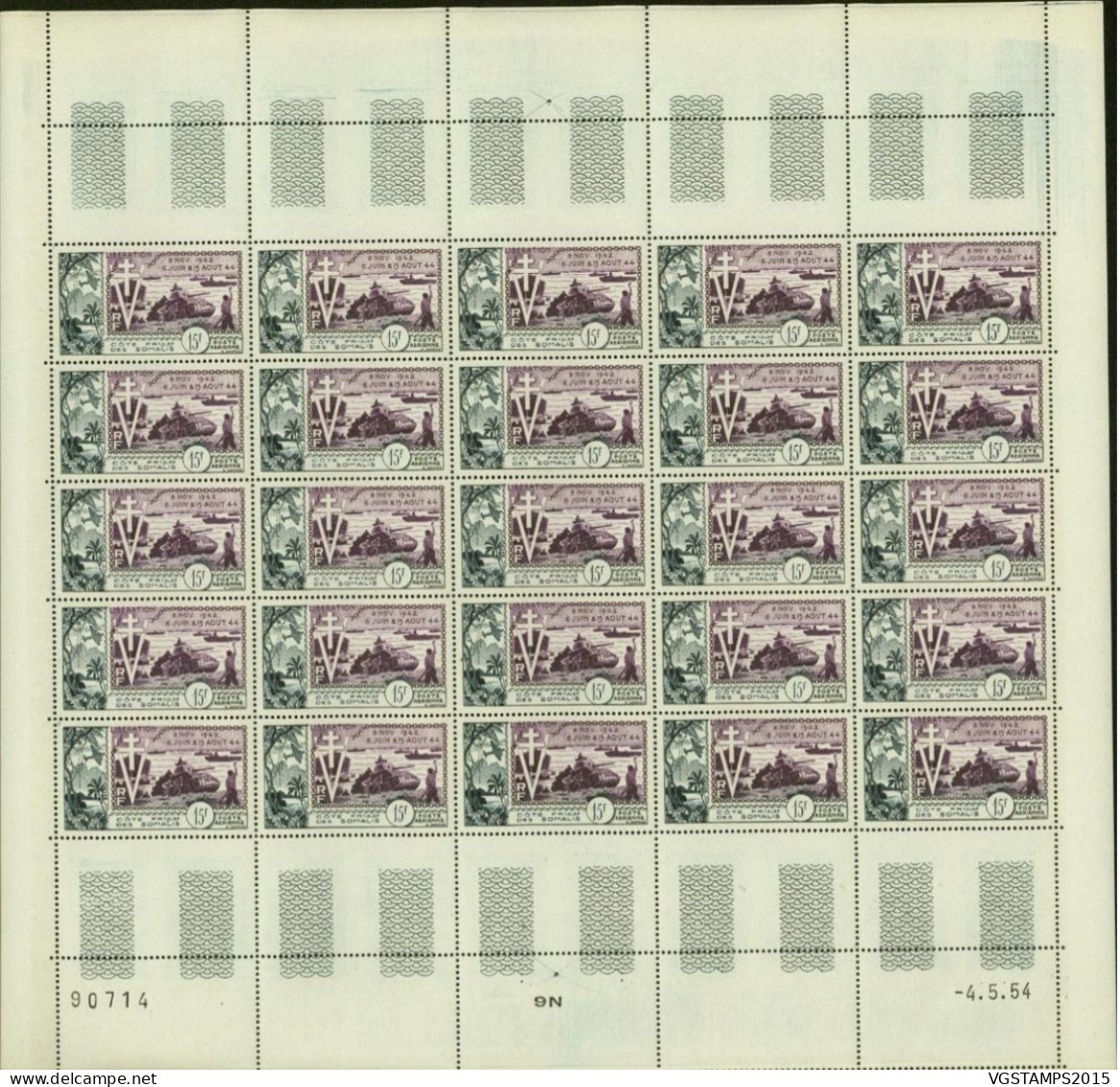 Côte Des Somalis 1954- Colonie Française - Timbres Neufs. Yvert PA 24. Feuille De 25 Avec Coin Daté.. (EB) AR-02344 - Unused Stamps