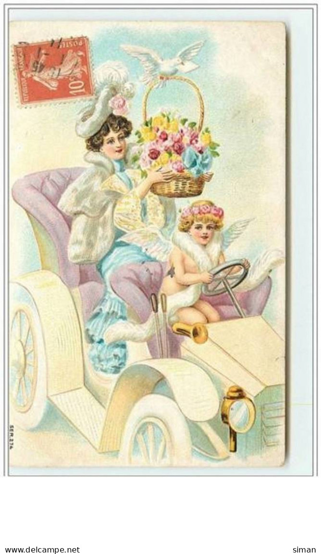 N°2698 -  Carte Gaufrée - Ange Et Femme Dans Une Voiture - Angels