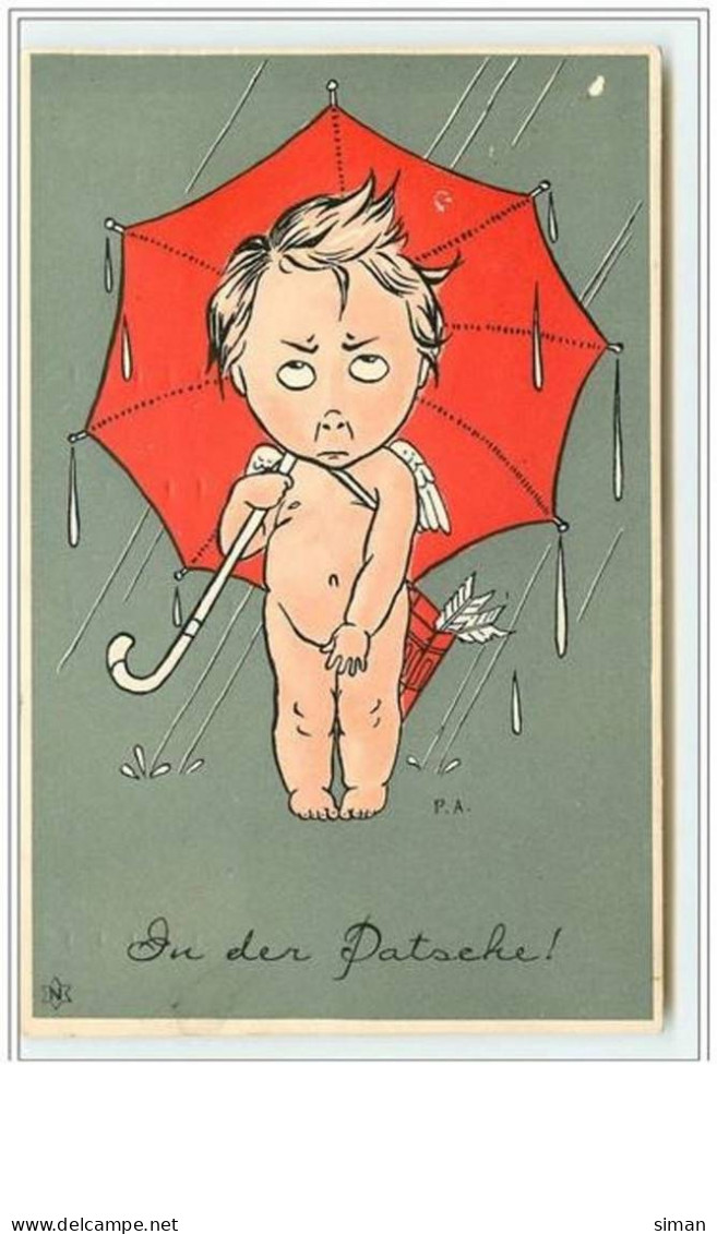 N°2149 - Carte Gaufrée - Angelot Avec Un Parapluie Rouge - Angels