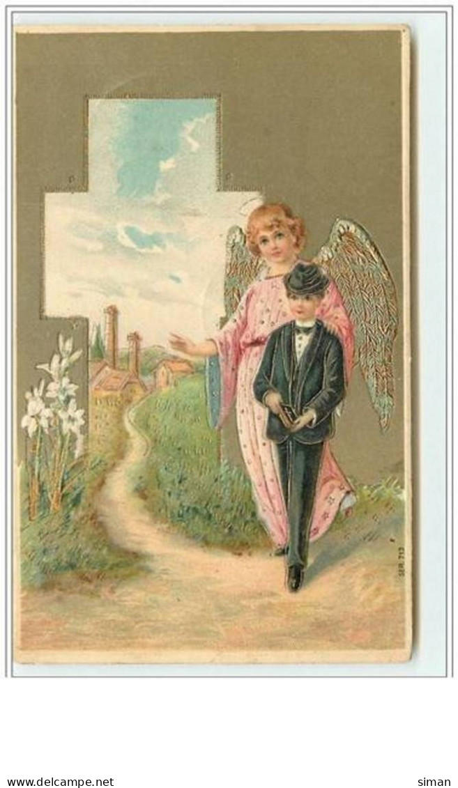 N°2160 - Carte  Gaufrée - Ange Gardien Et Jeune Homme En Costume - Angels