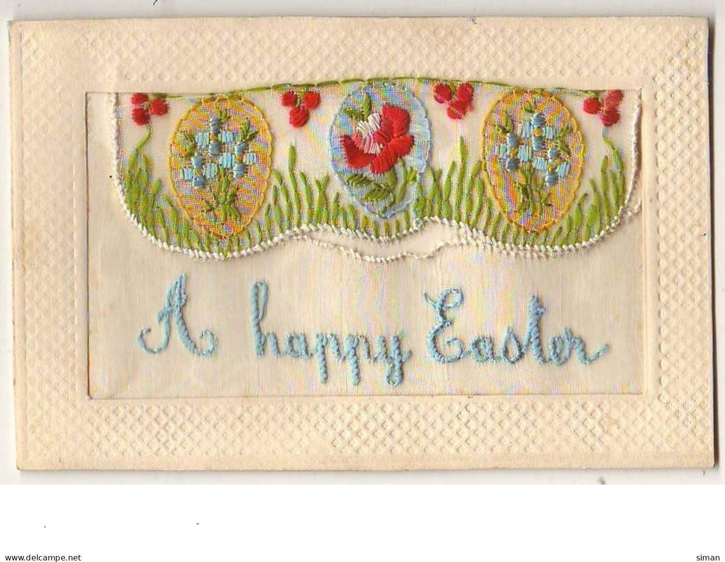 N°9606 - Carte Brodée Avec Rabat - A Happy Easter - Oeufs De Pâques - Brodées