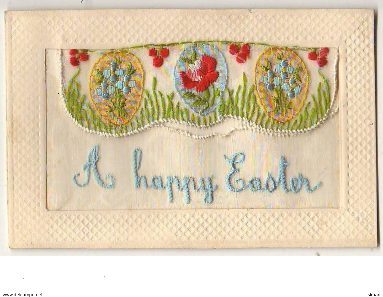 N°9606 - Carte Brodée Avec Rabat - A Happy Easter - Oeufs De Pâques - Ricamate