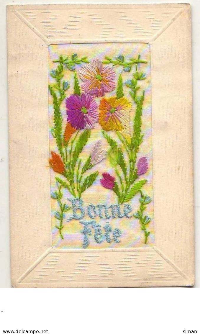 N°9608 - Carte Brodée - Bonne Fête - Fleurs Couleur Pastel - Brodées