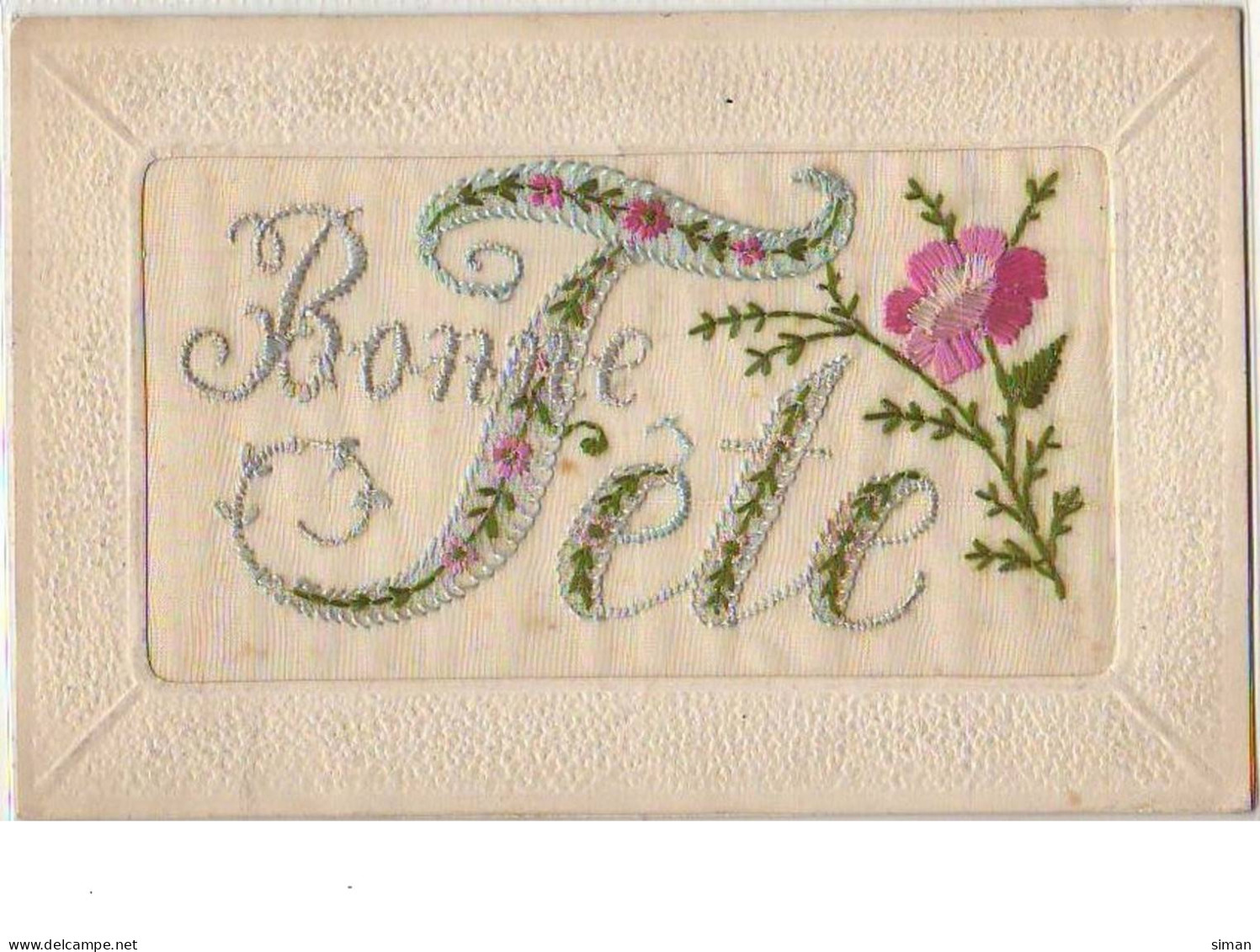 N°6410 - Carte Brodée - Bonne Fête - Rose - Bordados