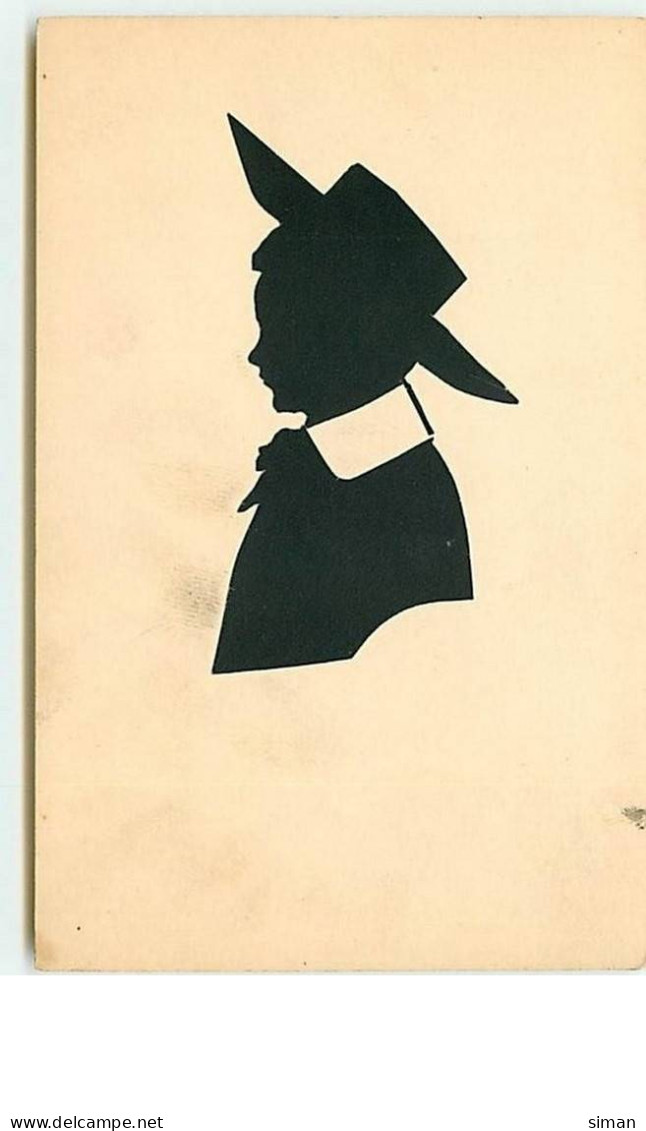 N°7516 - Carte Fantaisie - Silhouette - Enfant Avec Un Grand Chapeau - Siluette