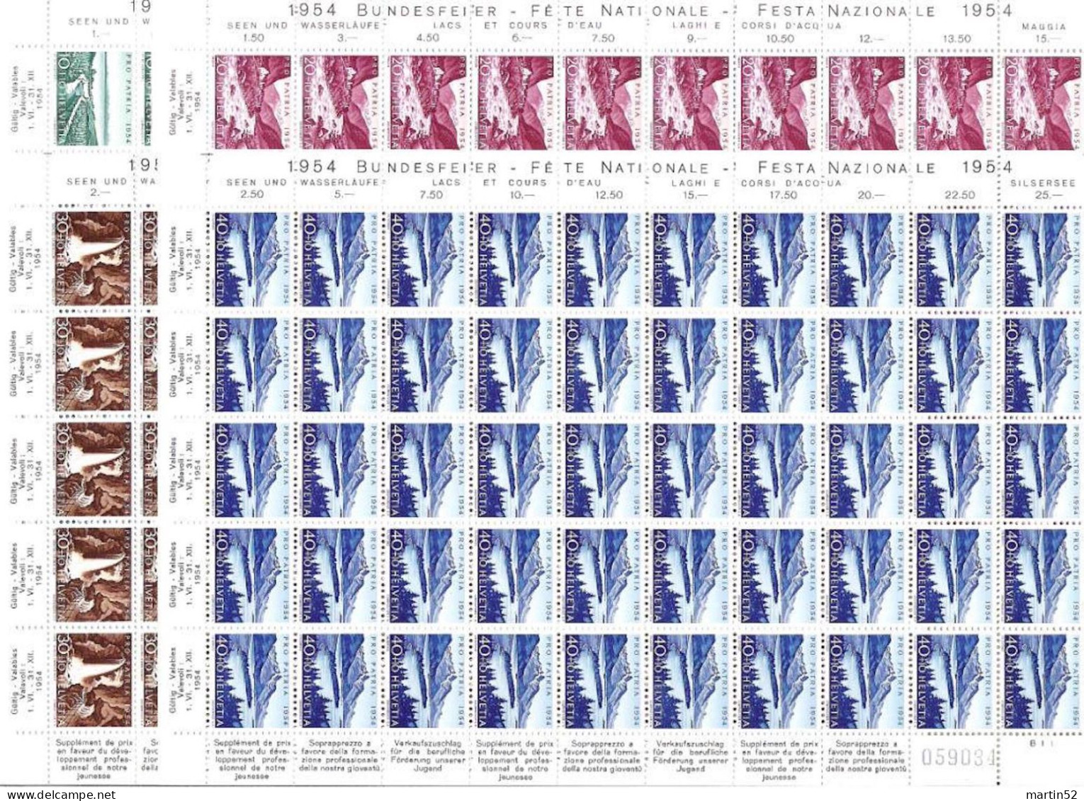 Schweiz Suisse 1954: Pro Patria Zu WII 66-70 Mi 597-601 Yv 548-552 In Kompletten Bogen ** MNH (Zumstein CHF 800.00) - Neufs