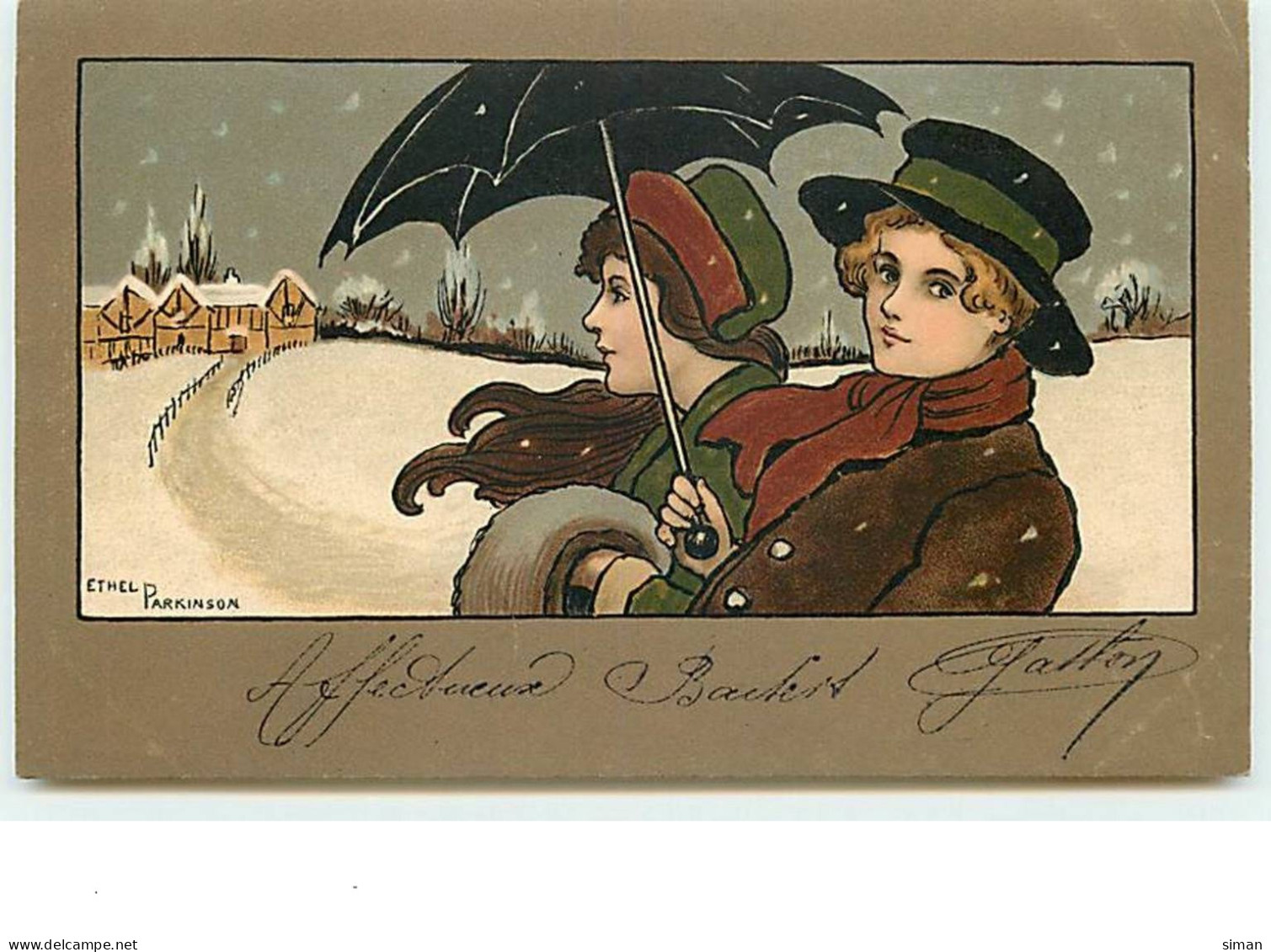 N°8518 - Carte Illustrateur - Ethel Parkinson - MM Vienne - Couple Sous La Neige - Parkinson, Ethel