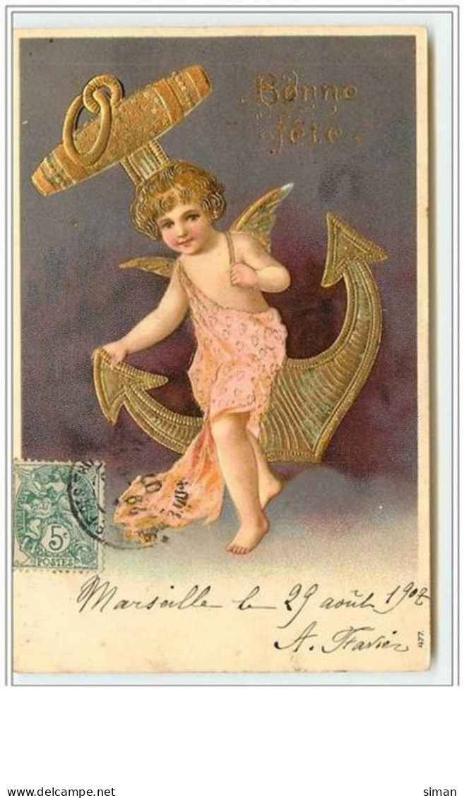 N°2179 - Carte Gaufrée - Angelot Et Ancre - Angels