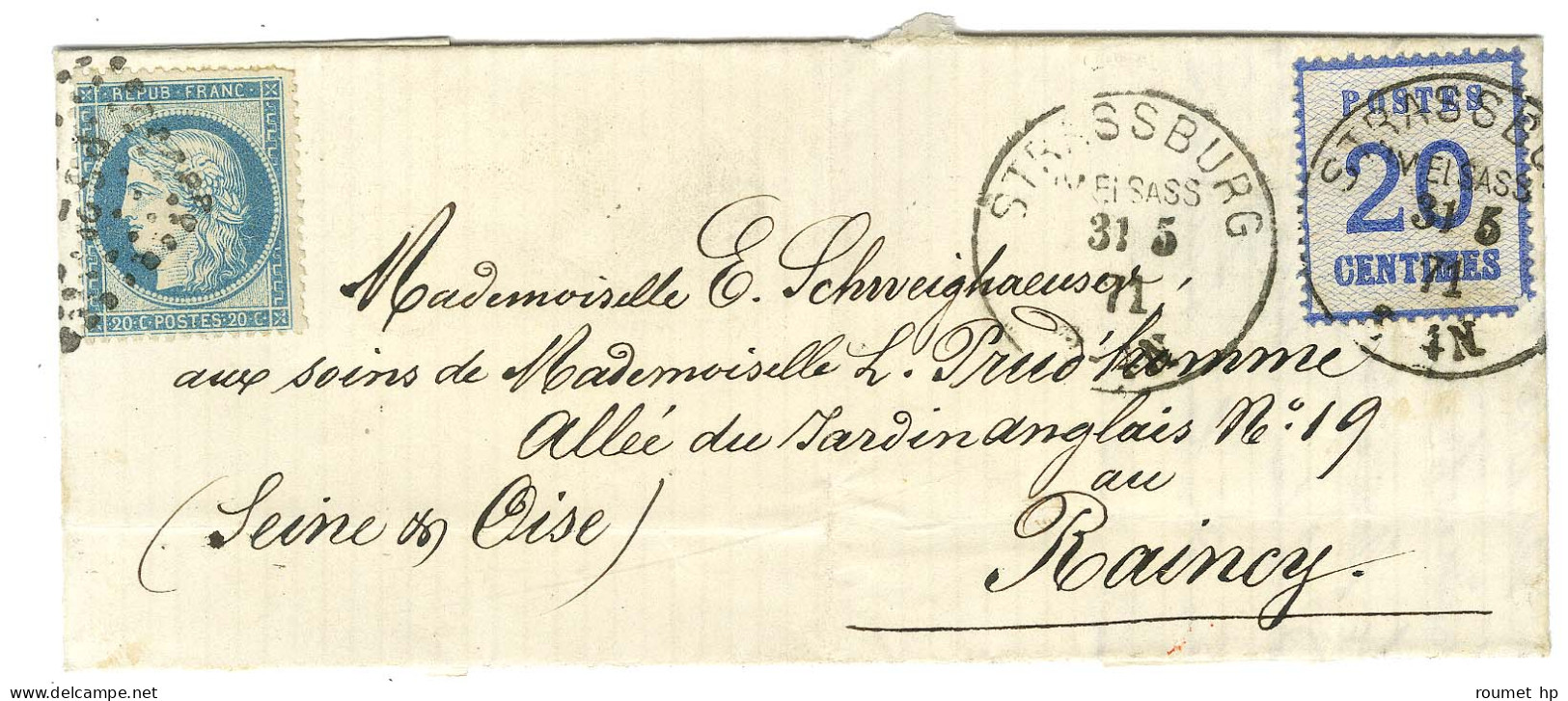 Càd STRASSBURG / Als. N° 6 + Losange PS 2° / N° 37 Sur Lettre En Affranchissement Mixte Pour Le Raincy. 1871. - TB / SUP - Brieven En Documenten