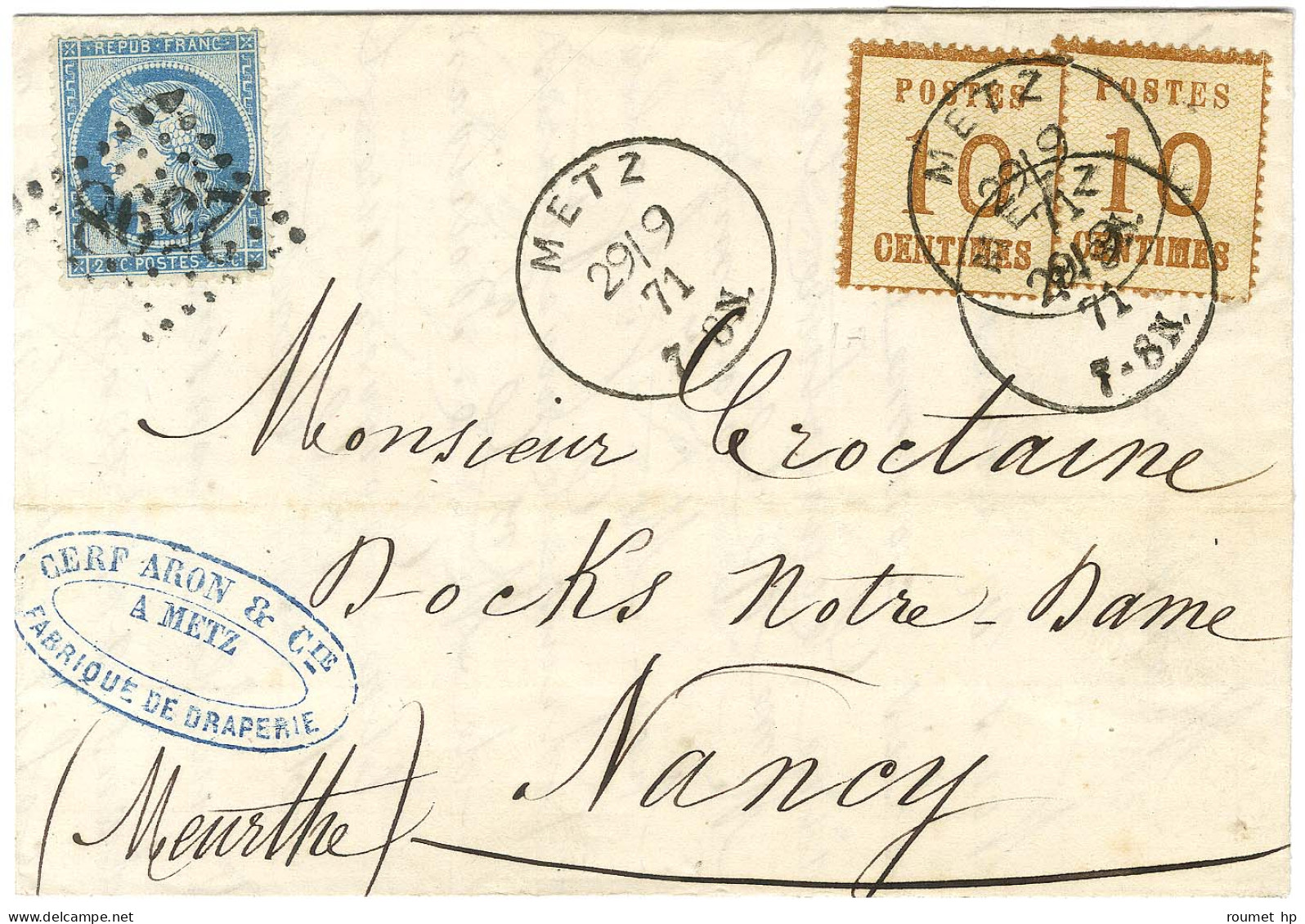 Càd METZ / Als. N° 5 (2) + GC 2598 / N° 60 Sur Lettre En Affranchissement Mixte Pour Nancy. 1871. - TB / SUP. - Lettres & Documents